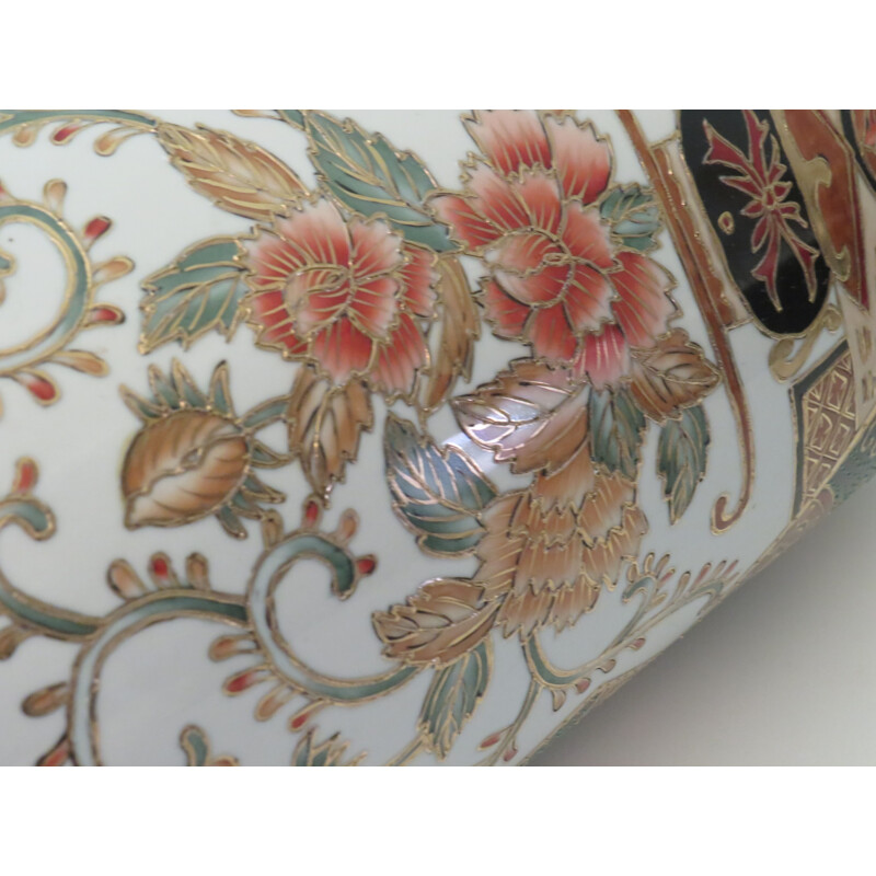 Porte-parapluies rond vintage en céramique avec motif oriental