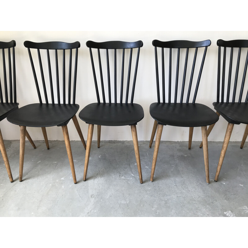 Conjunto de 6 cadeiras de bistrô vintage Menuet por Baumann, 1970