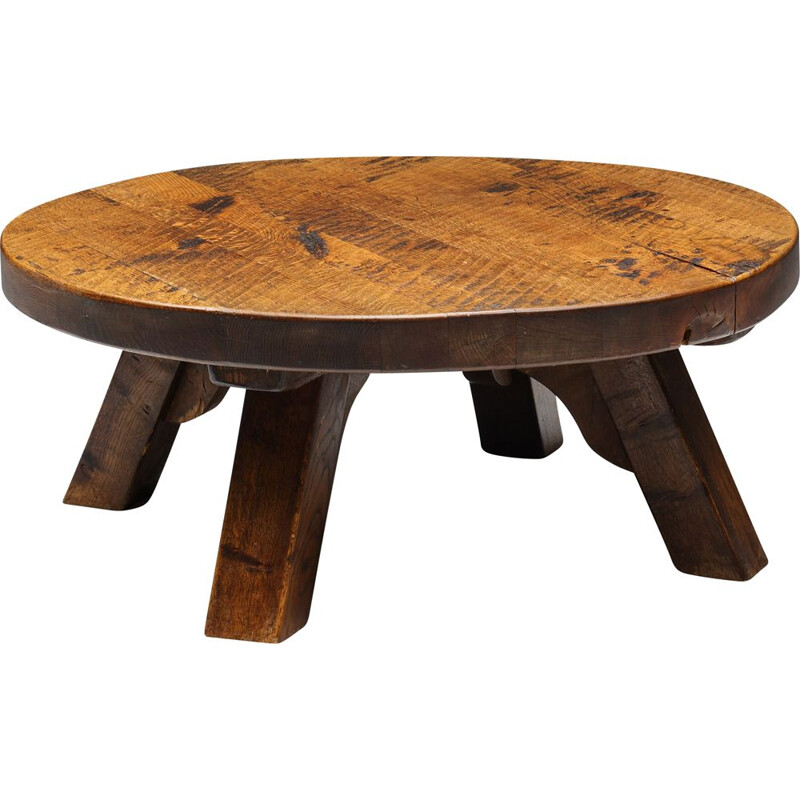 Vintage round rustic coffee table by Wabi-Sabi, 1940s