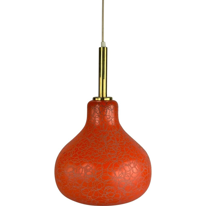 Vintage pendant lamp in brass and glass, 1960-1970s