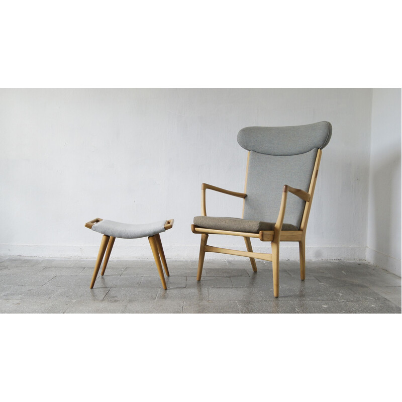 Vintage model Ap-16 armchair and ottoman by Hans J. Wegner for Ap-Stolen, 1951