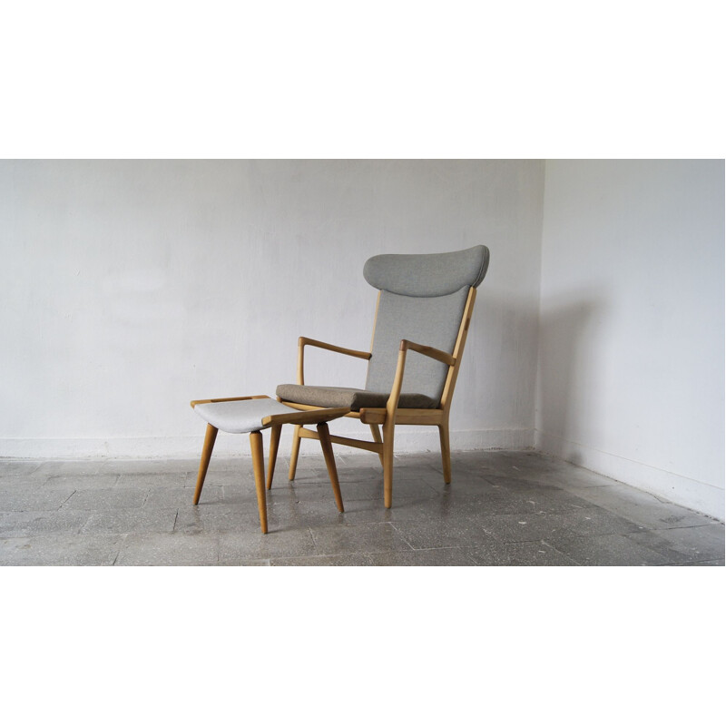 Vintage model Ap-16 armchair and ottoman by Hans J. Wegner for Ap-Stolen, 1951