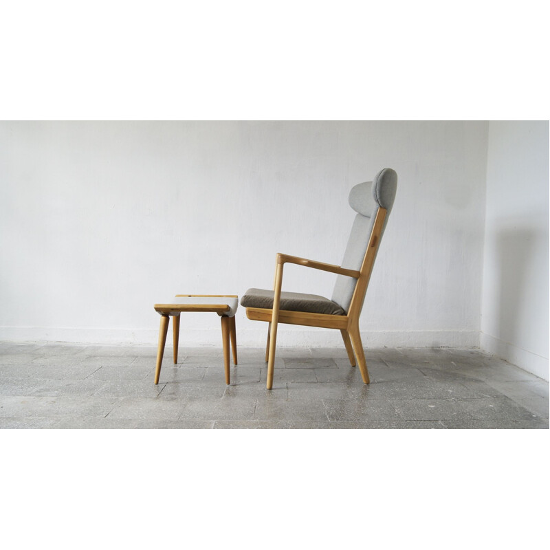 Vintage model Ap-16 armchair and ottoman by Hans J. Wegner for Ap-Stolen, 1951