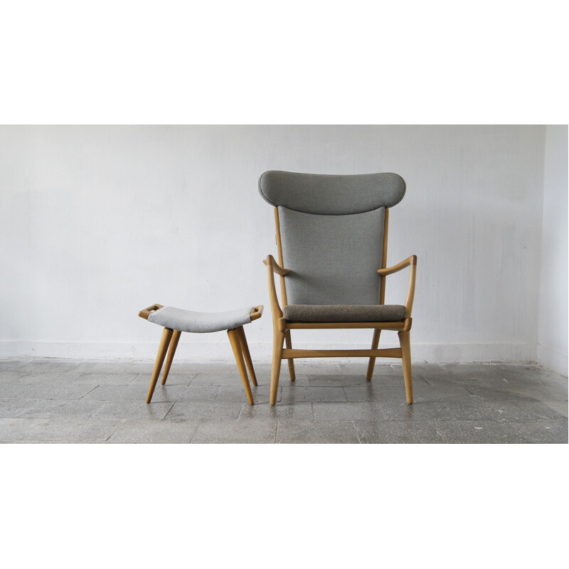 Vintage model Ap-16 armchair and ottoman by Hans J. Wegner for Ap-Stolen, 1951