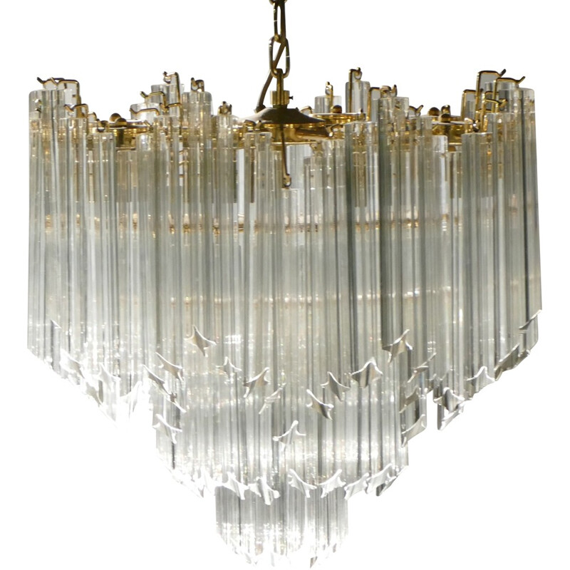 Italian Murano chandelier in brass and crystal, Paolo VENINI - 1960s