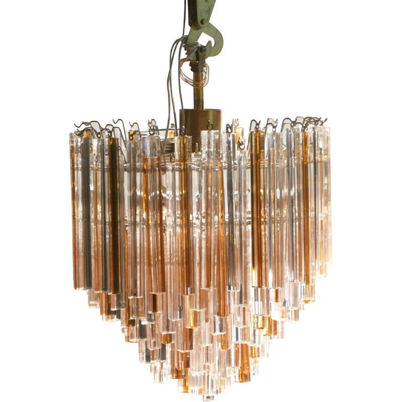 Italian Murano chandelier in orange and white crysal, Paolo VENINI - 1960s