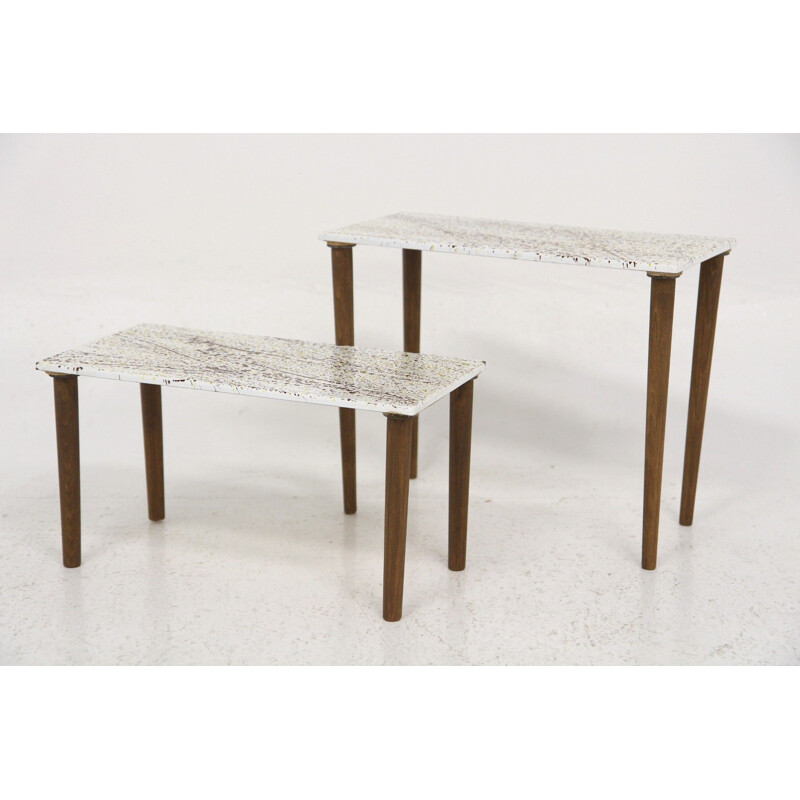 Pair of vintage enamel side tables, Sweden 1970