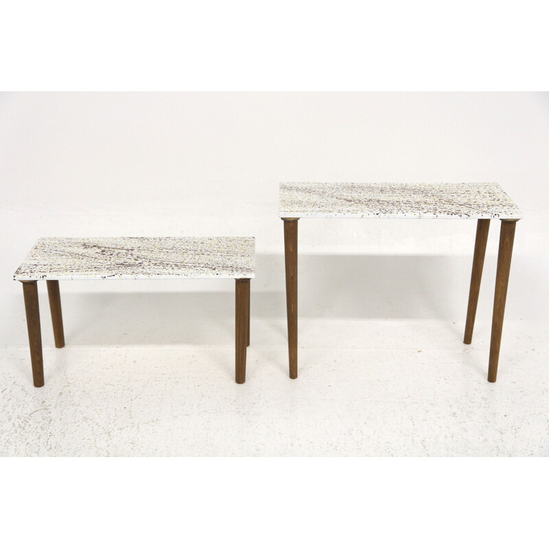 Pair of vintage enamel side tables, Sweden 1970