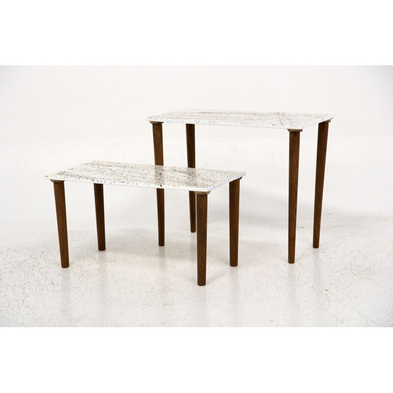 Pair of vintage enamel side tables, Sweden 1970