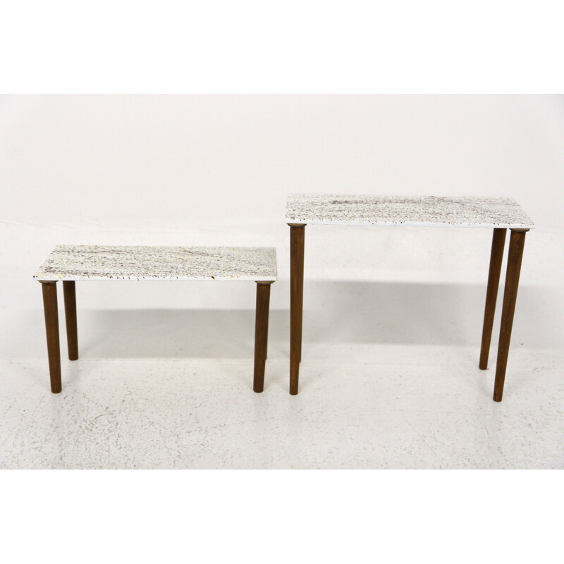 Pair of vintage enamel side tables, Sweden 1970