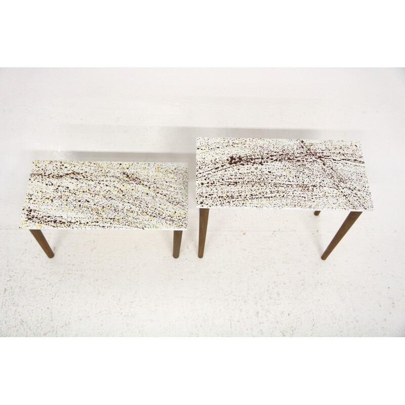 Pair of vintage enamel side tables, Sweden 1970