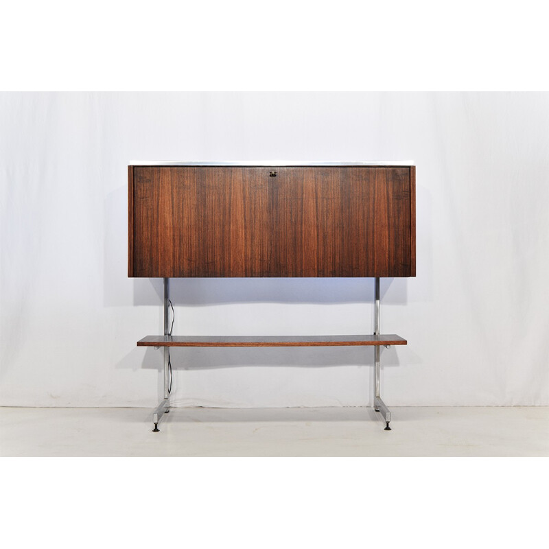 High bar cabinet in rosewood and chromed metal - 1960s