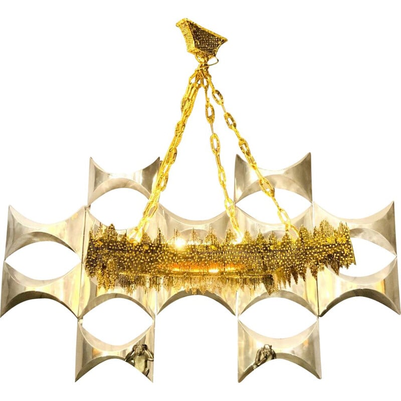 Vintage brass and resin fractal chandelier by Henri Fernadez