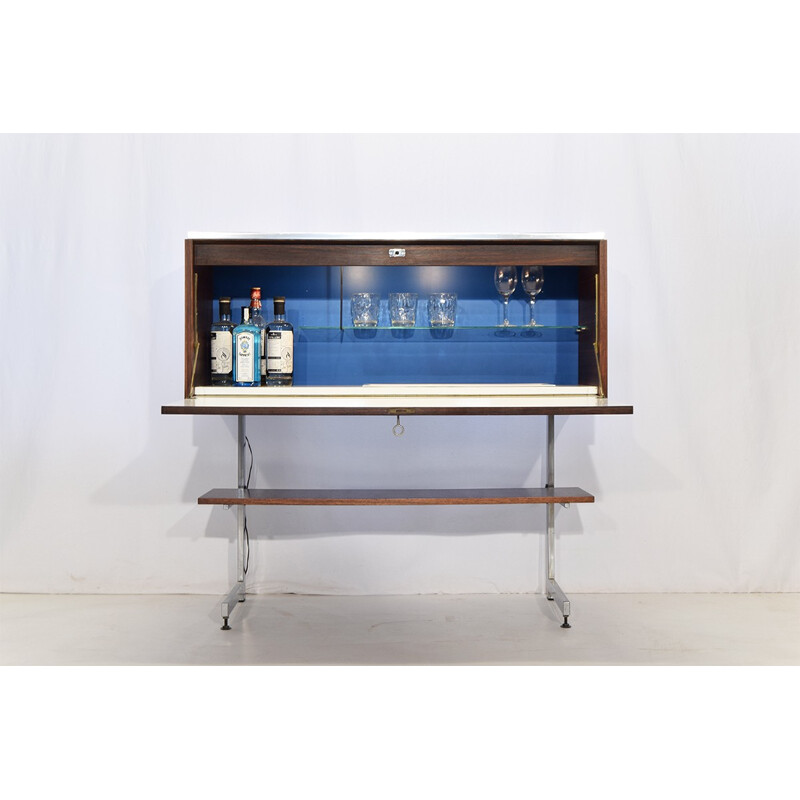 High bar cabinet in rosewood and chromed metal - 1960s