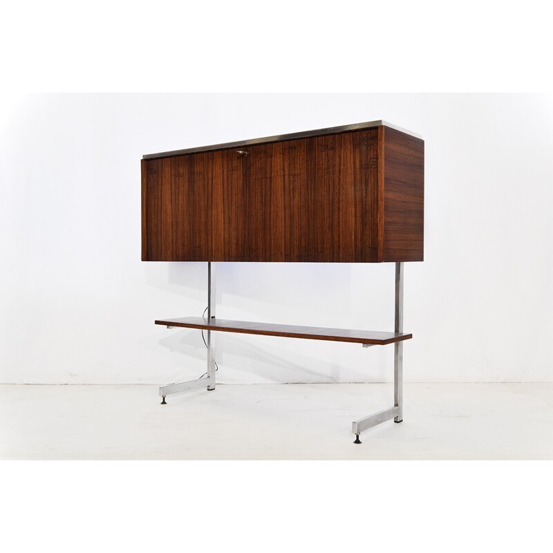 High bar cabinet in rosewood and chromed metal - 1960s