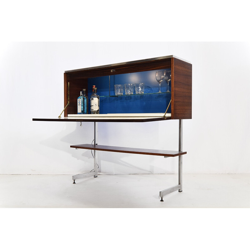 High bar cabinet in rosewood and chromed metal - 1960s