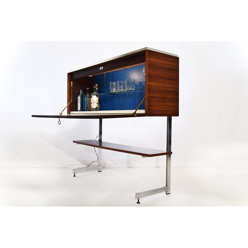 High bar cabinet in rosewood and chromed metal - 1960s