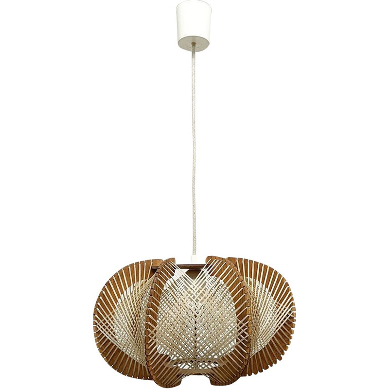 Mid century Nordic wooden pendant lamp, 1960s