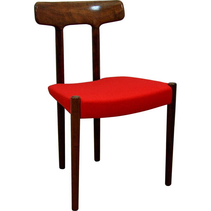 Red Danish dining chair in rosewood and fabric - 1960s