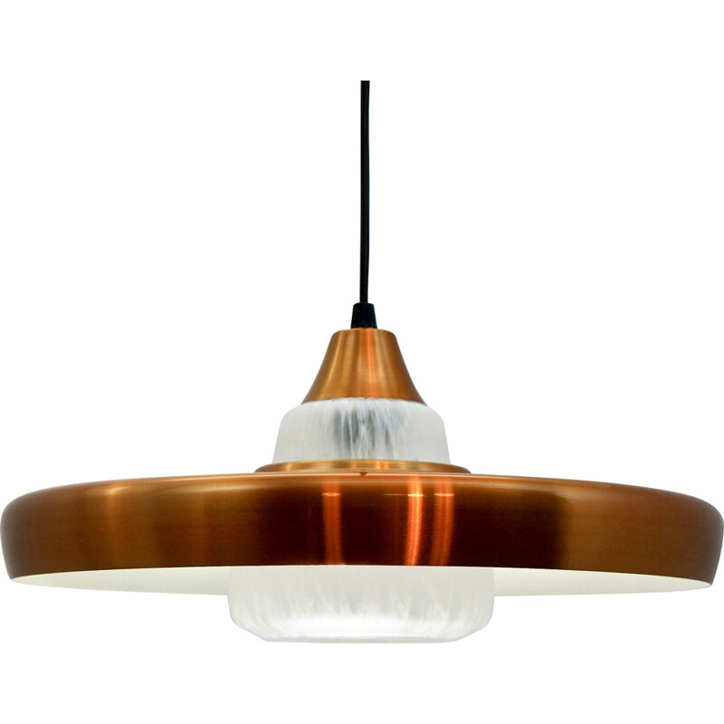 Large Dutch pendant in frosted glass and brass - 1960s