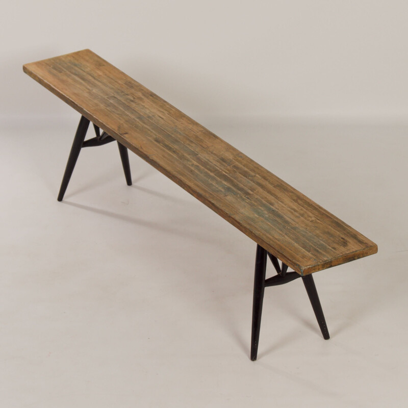 Vintage Pirkka bench by Ilmari Tapiovaara for Laukaan Puu, Finland 1950s