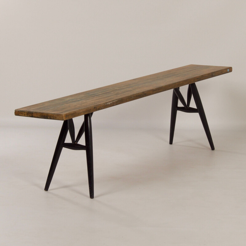 Vintage Pirkka bench by Ilmari Tapiovaara for Laukaan Puu, Finland 1950s