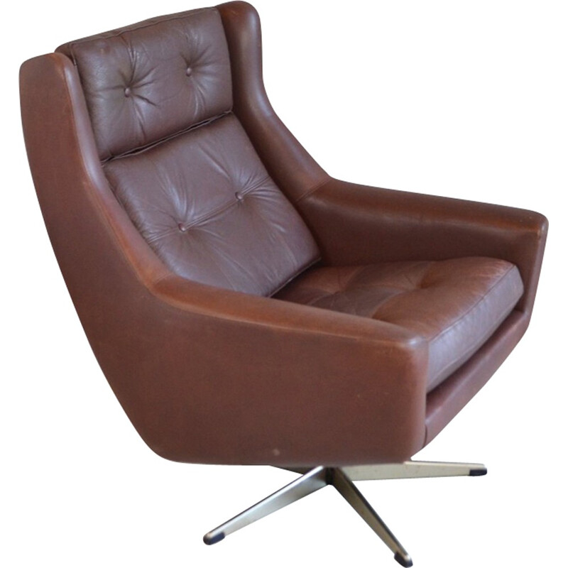 Danish armchair in dark brown leather - 1970s