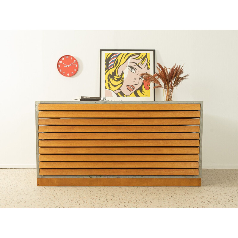 Vintage ten drawer chest of drawers in oak wood and steel frame, Germany 1960