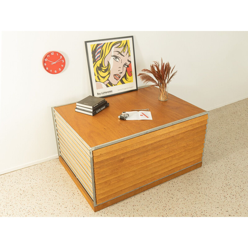 Vintage ten drawer chest of drawers in oak wood and steel frame, Germany 1960