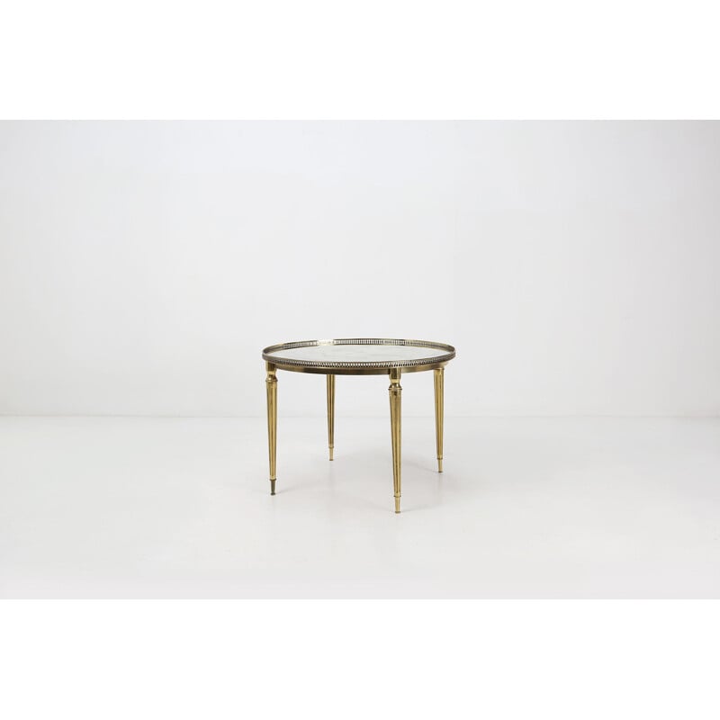 Vintage coffee table with brass frames and smoked glass top by Maison Jansen, 1950