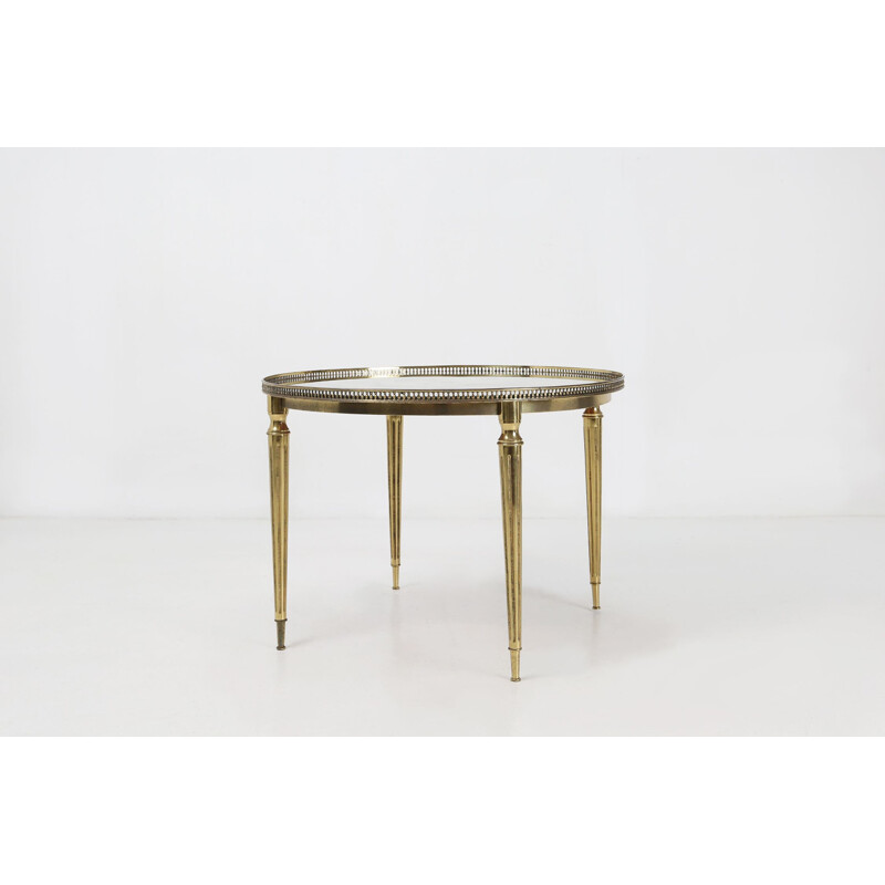 Vintage coffee table with brass frames and smoked glass top by Maison Jansen, 1950