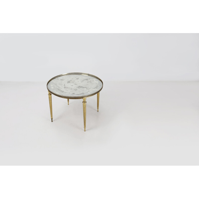 Vintage coffee table with brass frames and smoked glass top by Maison Jansen, 1950