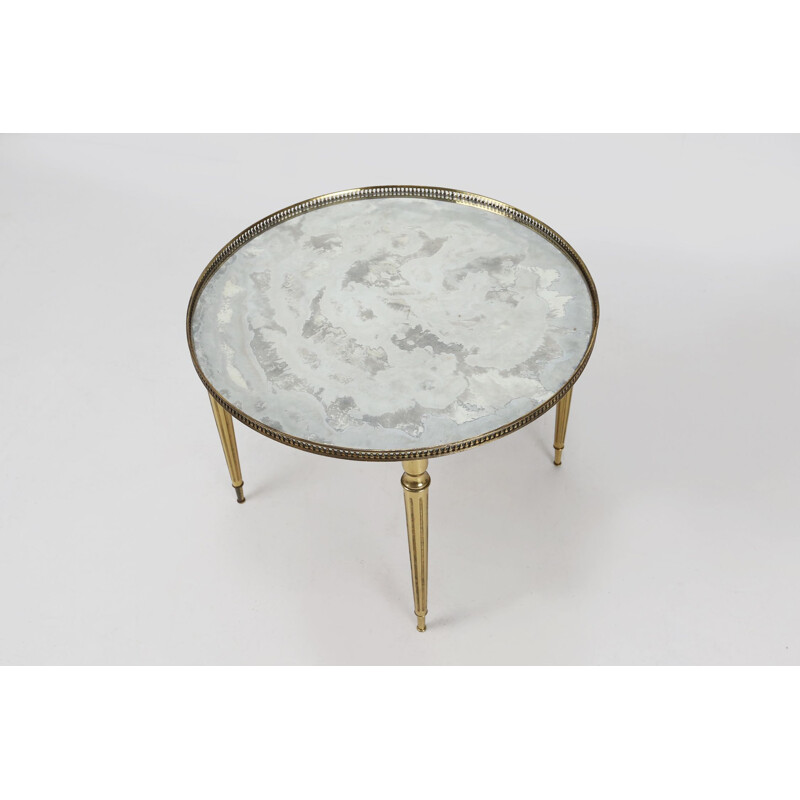 Vintage coffee table with brass frames and smoked glass top by Maison Jansen, 1950