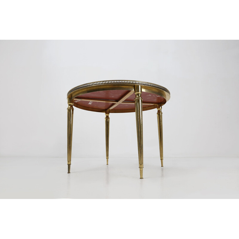 Vintage coffee table with brass frames and smoked glass top by Maison Jansen, 1950