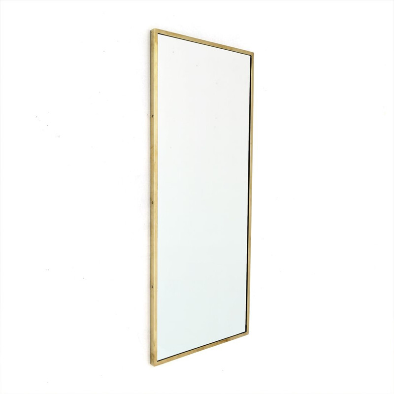 Vintage rectangular mirror with brass frame by Uso Interno, 1950s