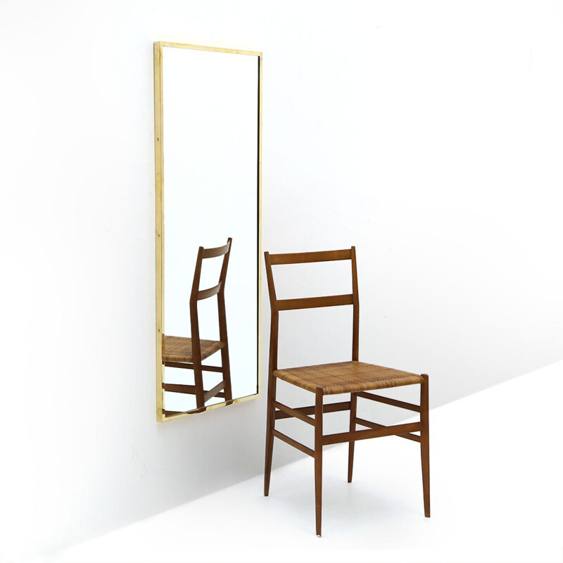 Vintage rectangular mirror with brass frame by Uso Interno, 1950s