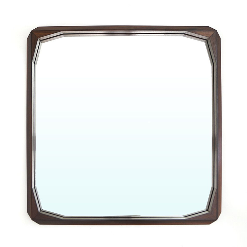 Vintage square mirror with wooden frame by Tredici & Co., 1960s