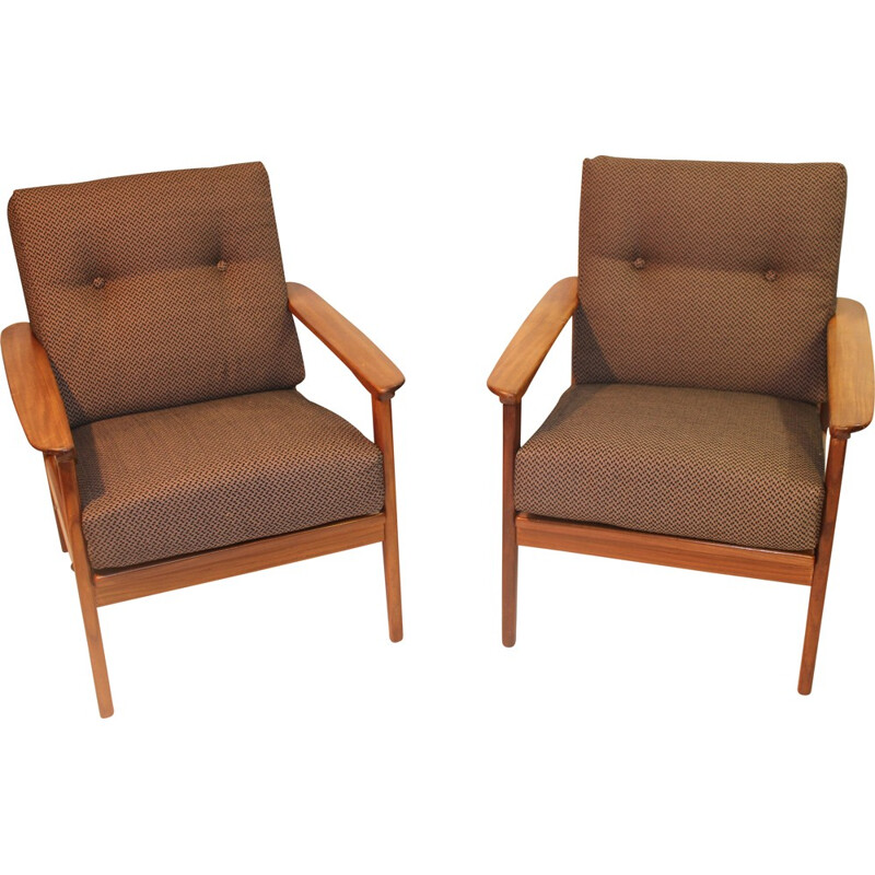 Pair of Scandinavian chairs with Kenzo fabric - 1960s