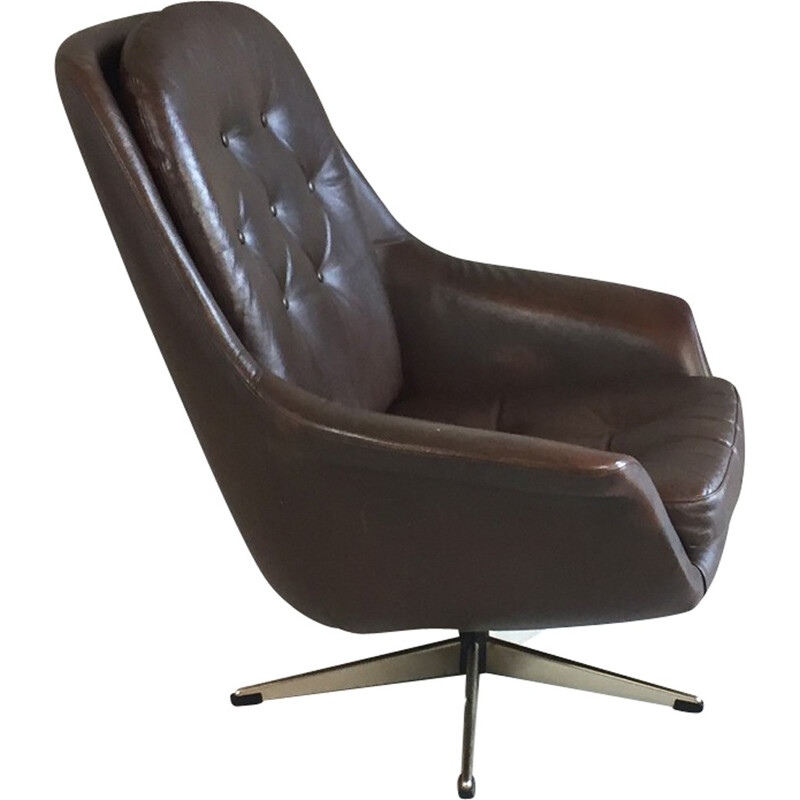 Danish armchair in chromed steel and leather - 1970s