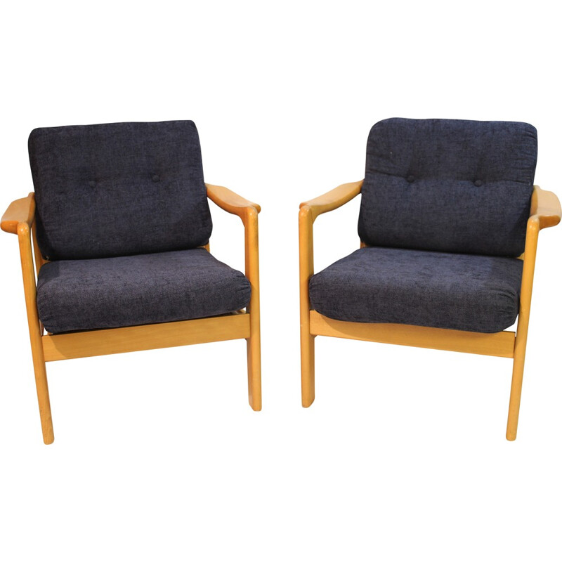 Paire de fauteuils scandinaves en tissu et bois - 1960