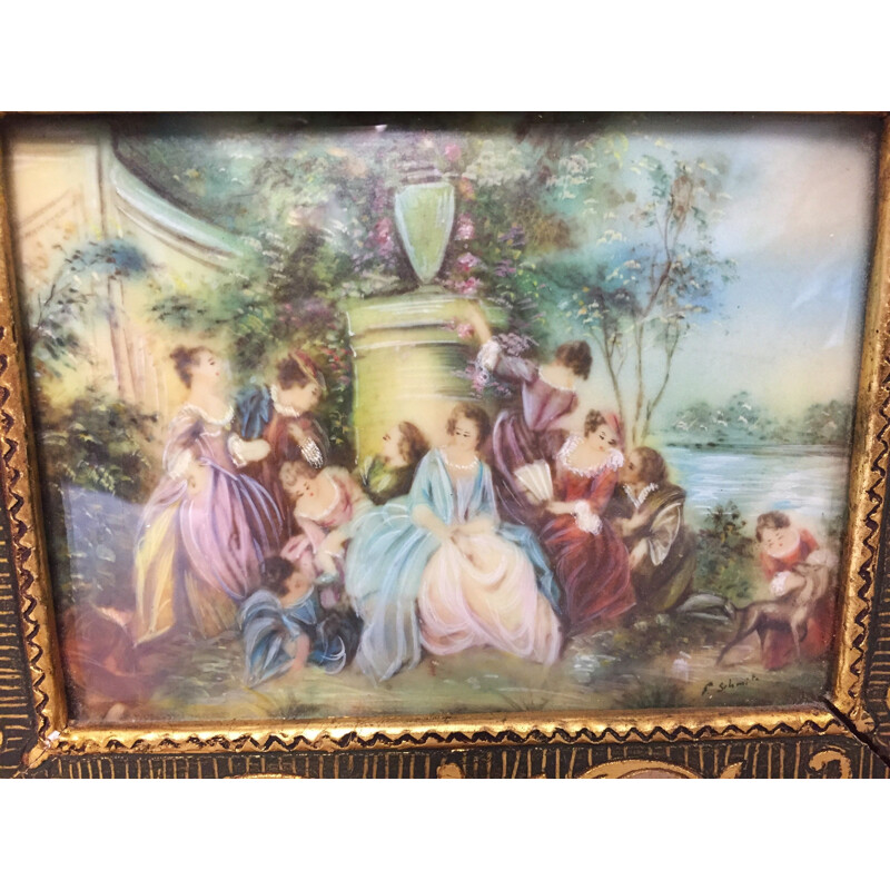 Vintage painting on Limoges porcelain by Jean-Baptiste Pater