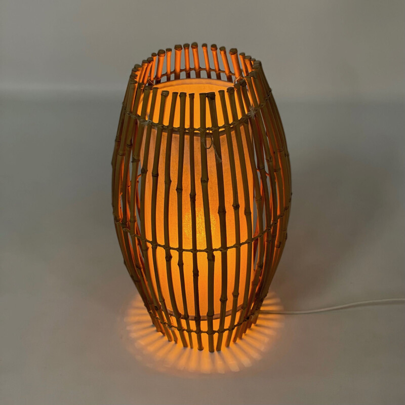 Vintage bamboe tafellamp, 1970
