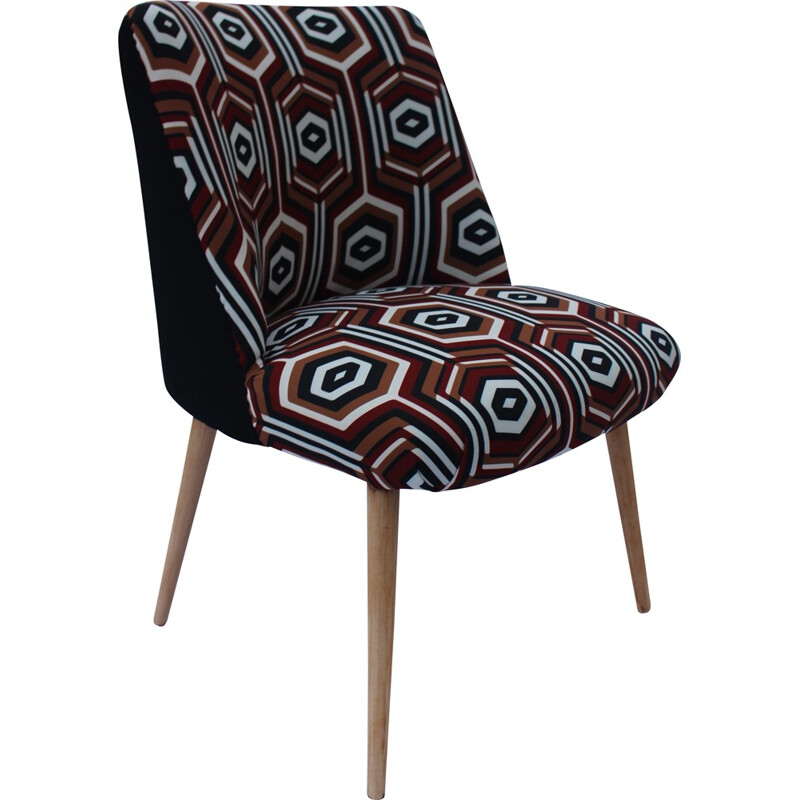 Vintage re-upholstered chair with patterned fabric - 1960s