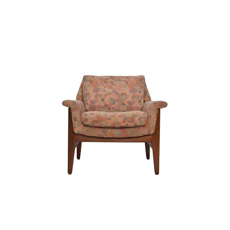 Dutch Bovenkamp armchair in rosewood and abstract fabric - 1960s