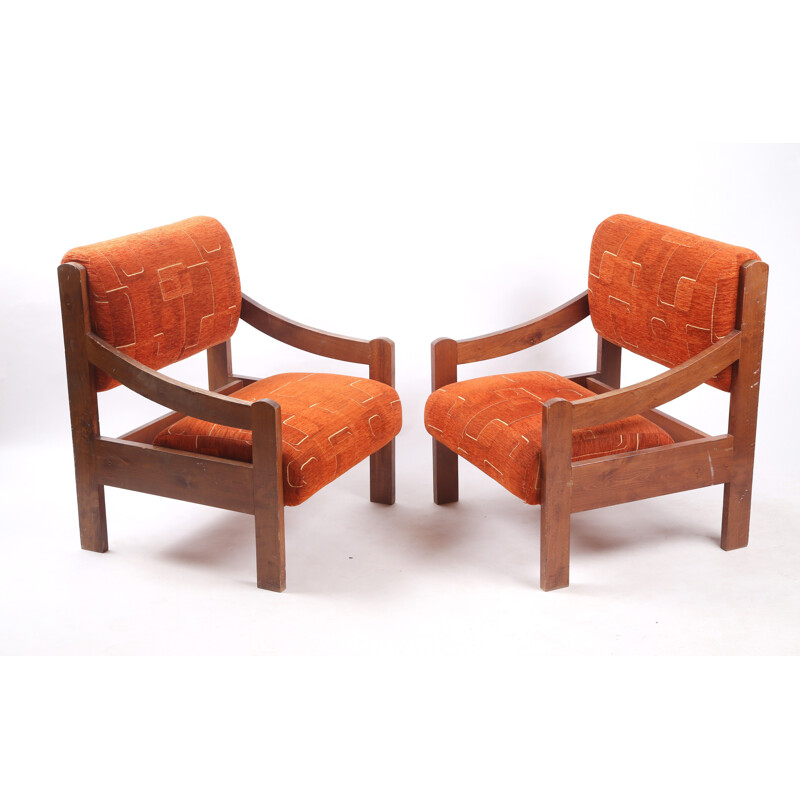 Pair of vintage orange armchairs, Czechoslovakia 1980s 