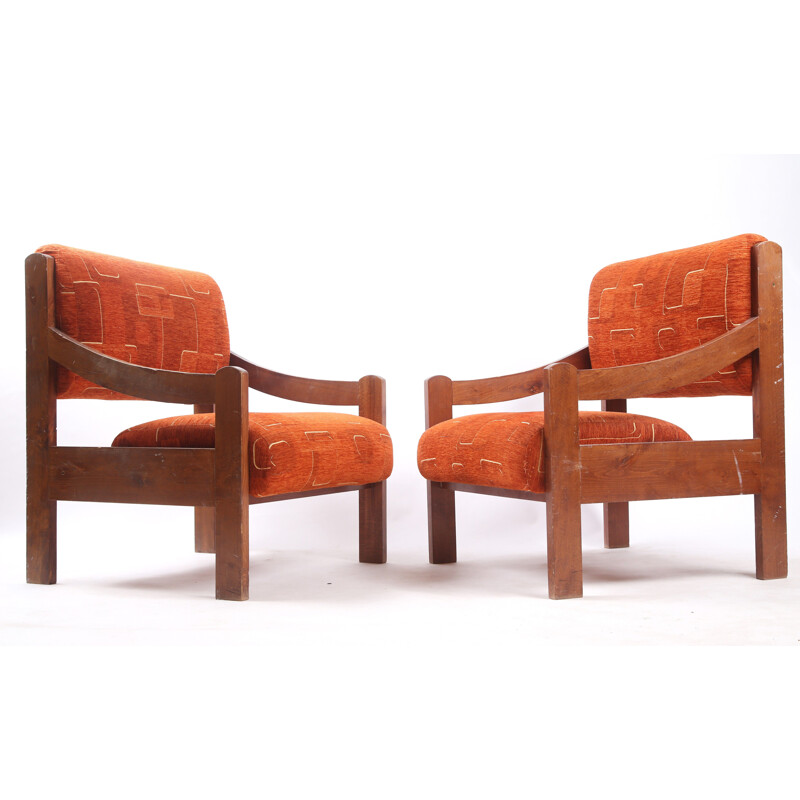 Pair of vintage orange armchairs, Czechoslovakia 1980s 