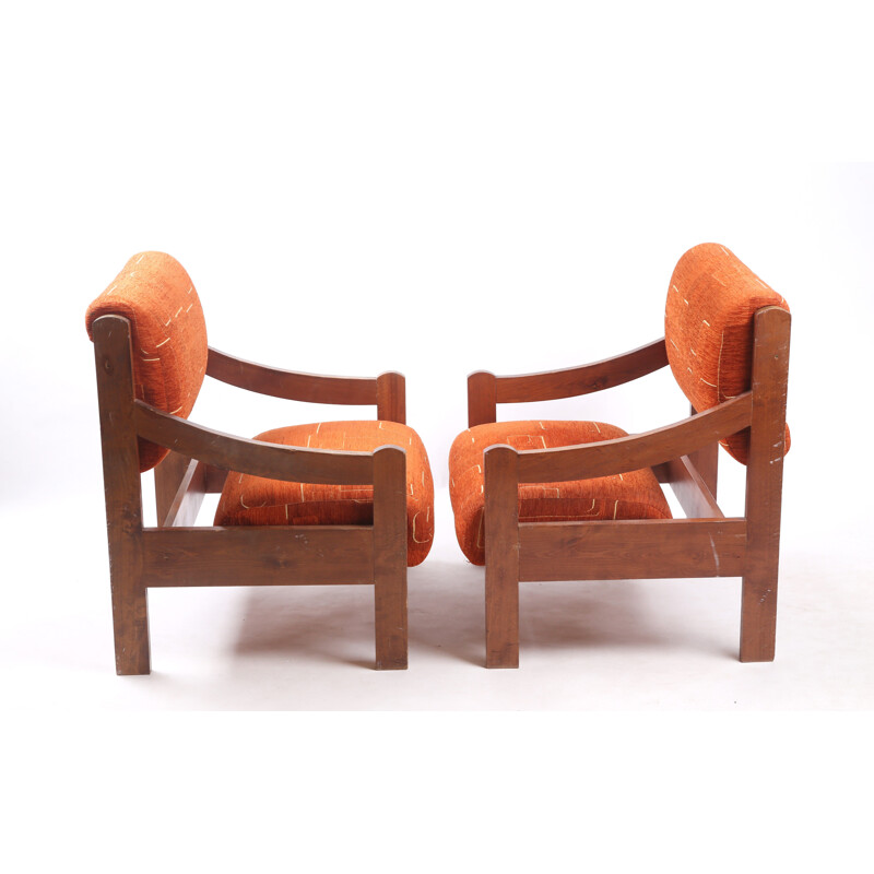 Paar vintage oranje fauteuils, Tsjechoslowakije 1980