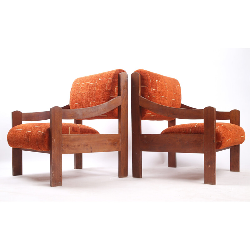 Pair of vintage orange armchairs, Czechoslovakia 1980s 