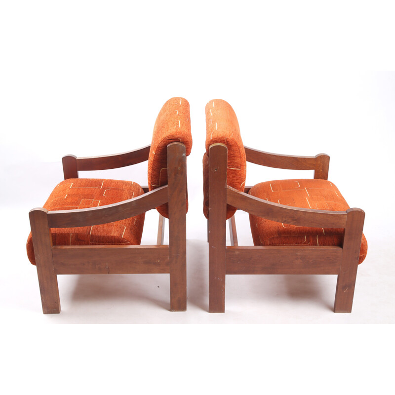 Paar vintage oranje fauteuils, Tsjechoslowakije 1980