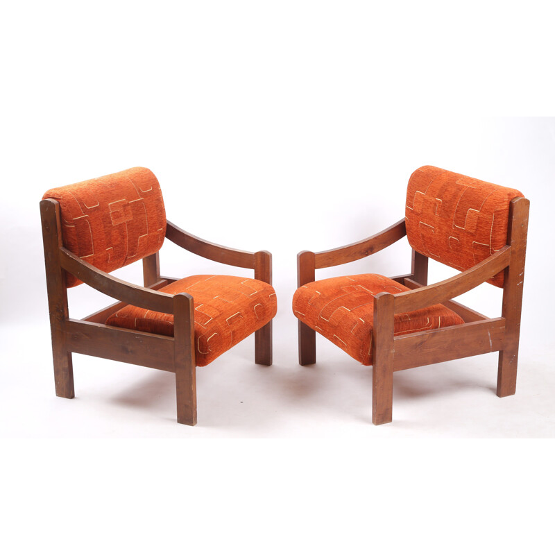 Pair of vintage orange armchairs, Czechoslovakia 1980s 